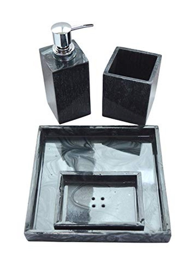 Tranquil Square | Bathroom Accessory Set | Royal Black Premium Design | Set of 4 | Soap Holder, Dispenser, Tumbler and Tray - Image 4